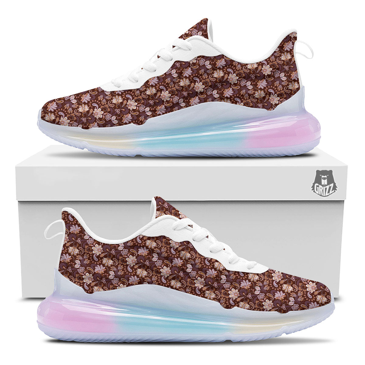 Bohemian Brown Floral Print Pattern Running Sneakers-grizzshop