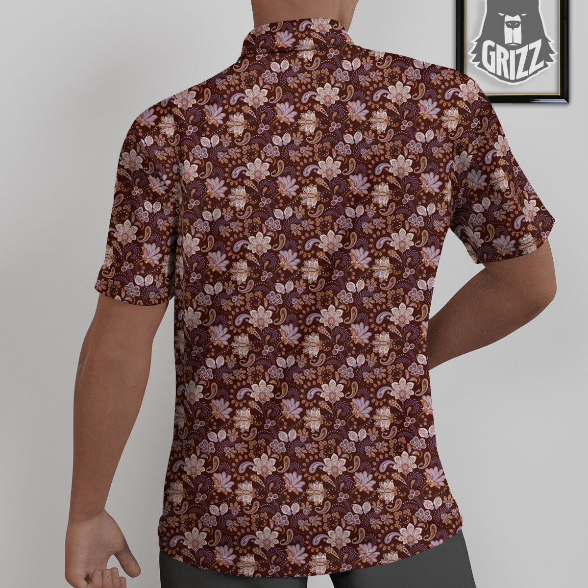Bohemian Brown Floral Print Pattern Untucked Shirts-grizzshop