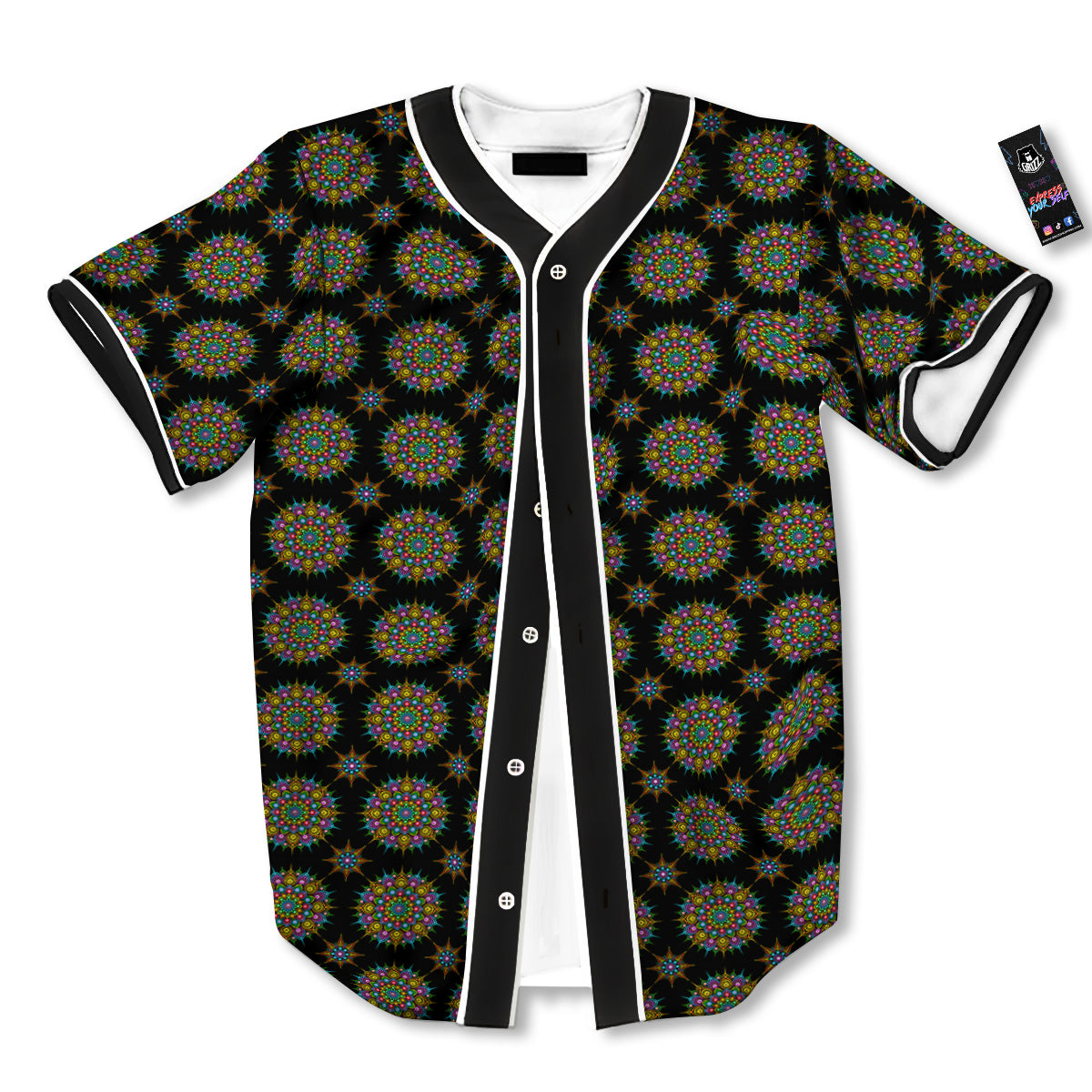 Bohemian Colorful Mandala Print Pattern Baseball Jersey-grizzshop