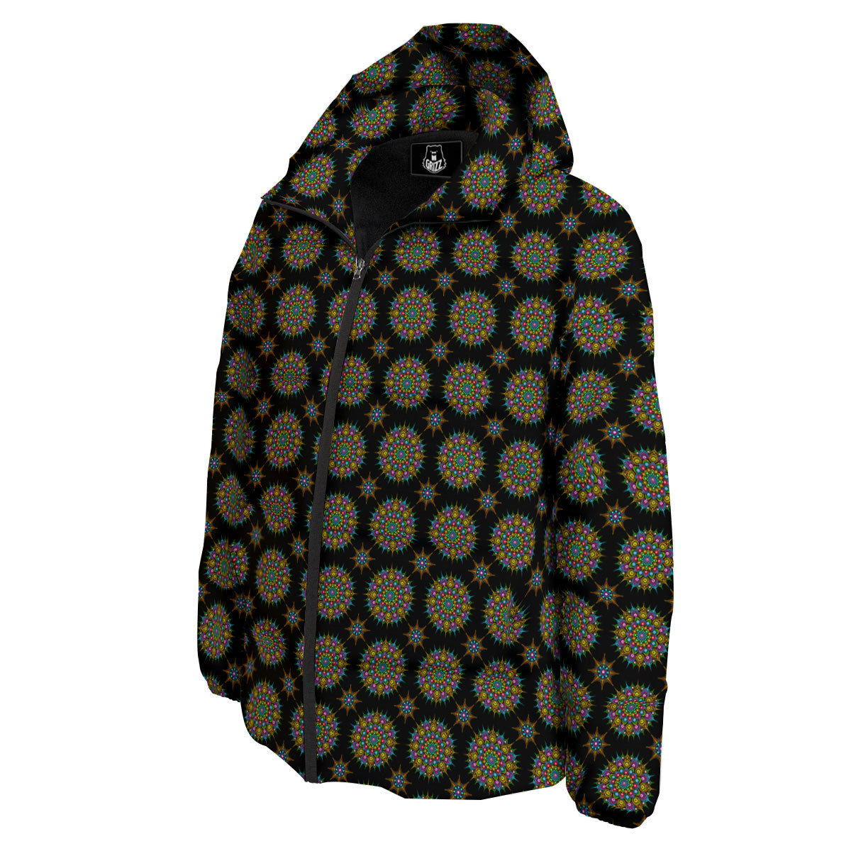 Bohemian Colorful Mandala Print Pattern Down Jacket-grizzshop
