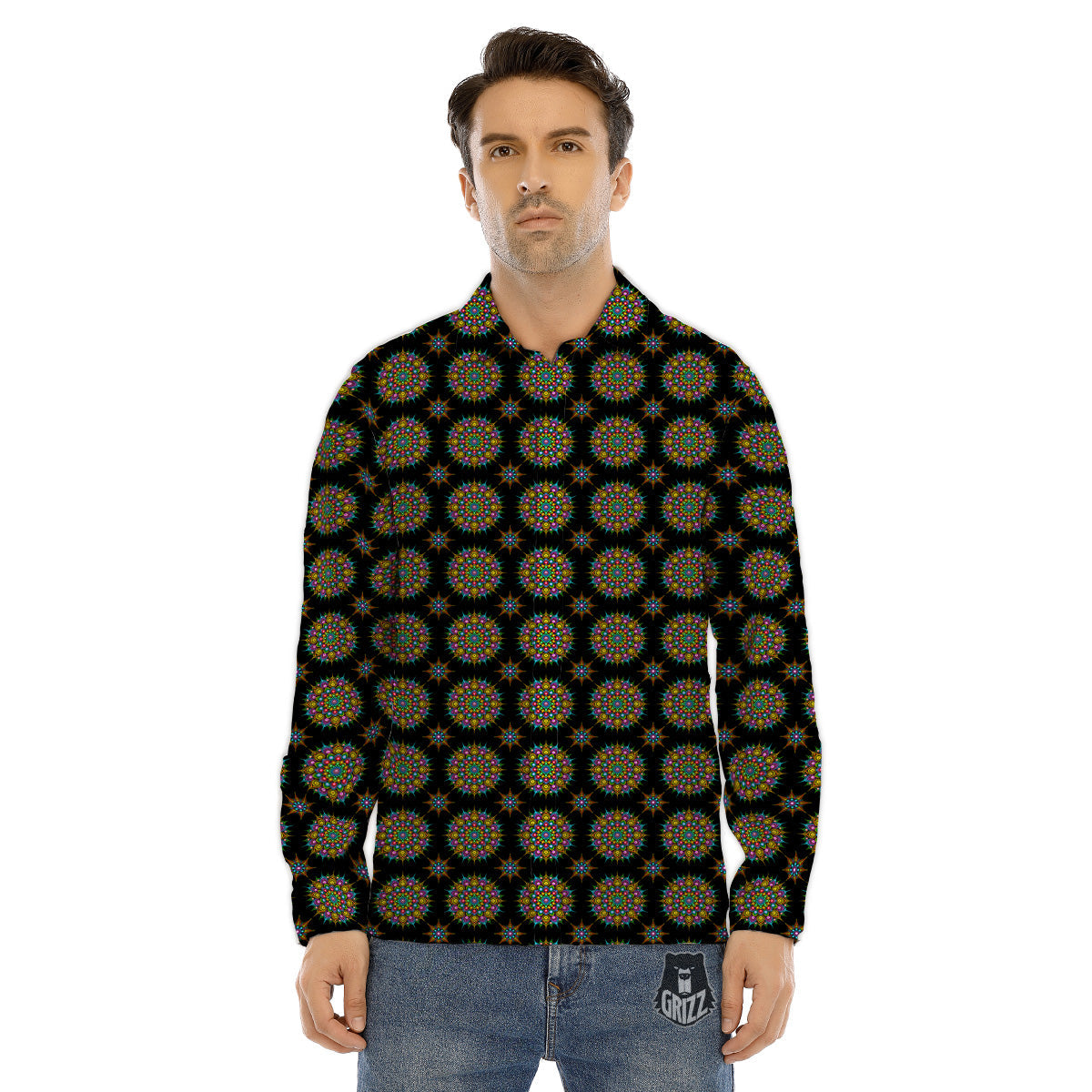 Bohemian Colorful Mandala Print Pattern Men's Dress Shirts-grizzshop