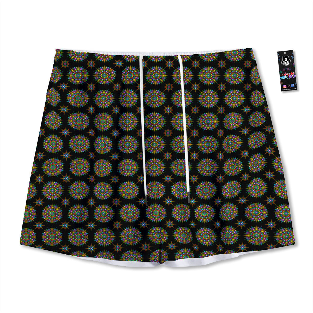 Border Tartan White And Grey Print Mesh Shorts