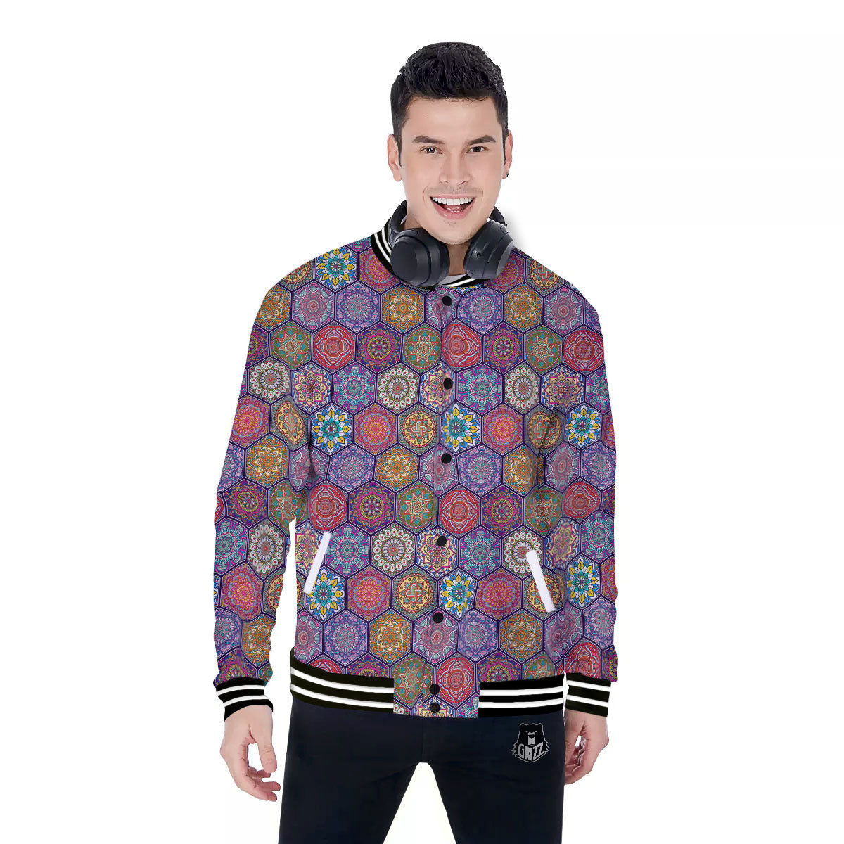 Bohemian Ethnic Mandala Print Pattern Baseball Jacket-grizzshop