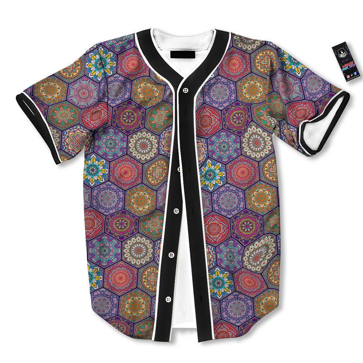 Bohemian Ethnic Mandala Print Pattern Baseball Jersey-grizzshop