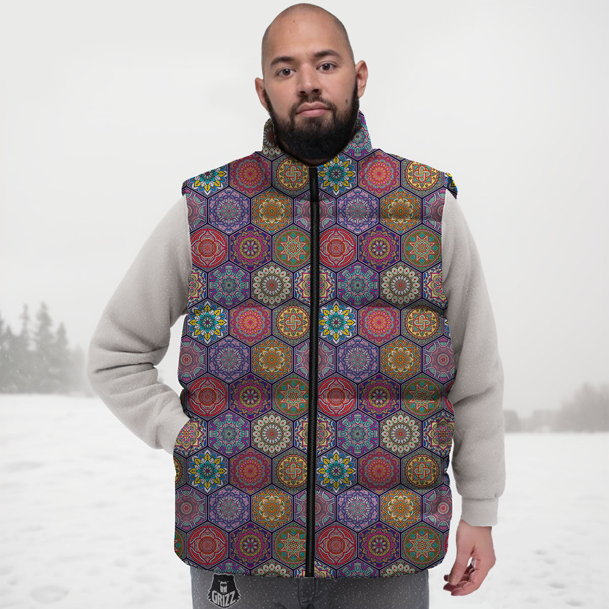 Bohemian Ethnic Mandala Print Pattern Down Vest
