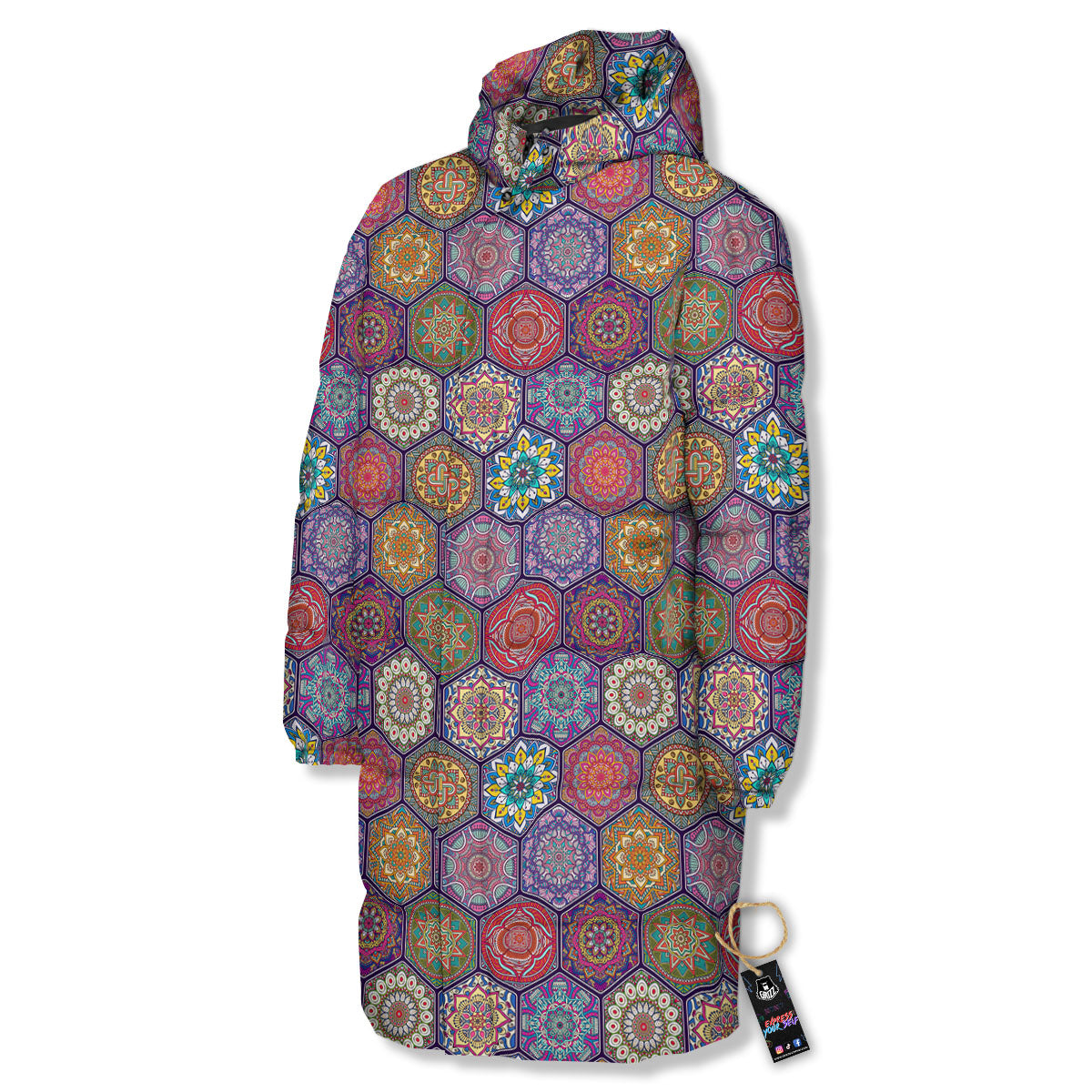 Bohemian Ethnic Mandala Print Pattern Long Down Jacket-grizzshop