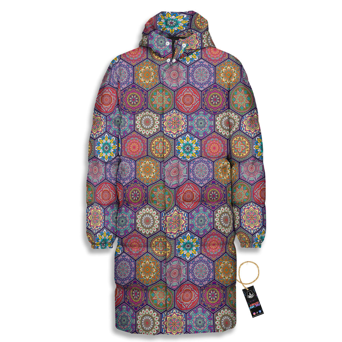 Bohemian Ethnic Mandala Print Pattern Long Down Jacket-grizzshop