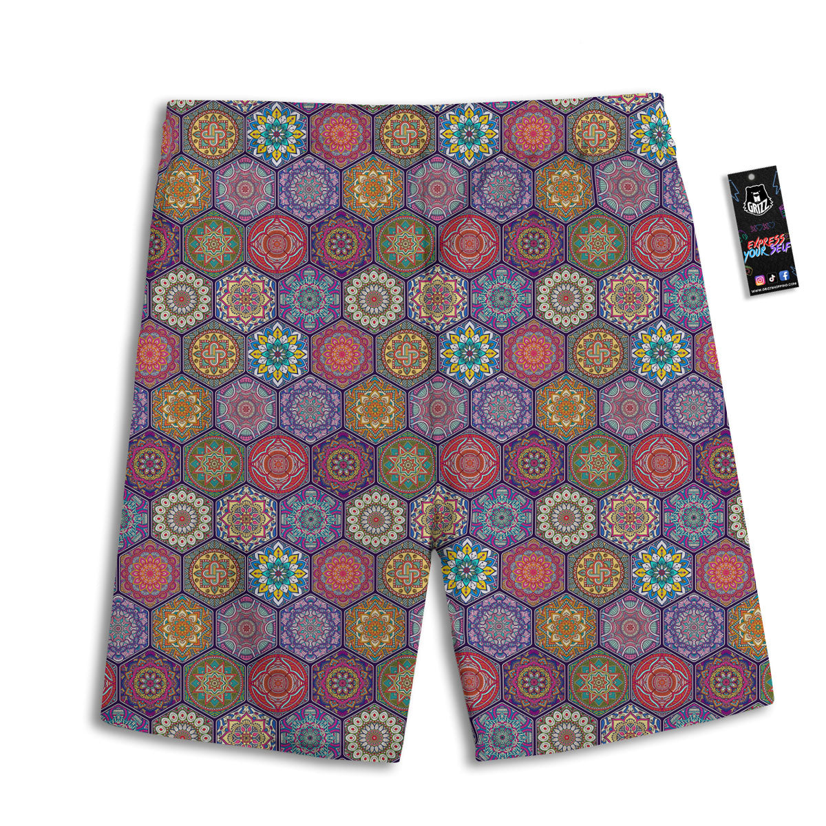 Bohemian Floral Orange Print Pattern Men's Athletic Shorts