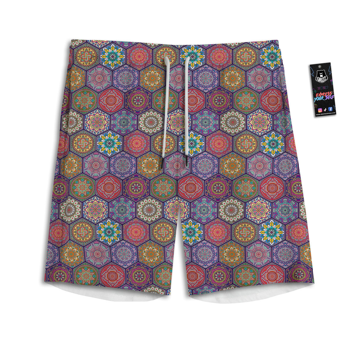 Bohemian Floral Orange Print Pattern Men's Athletic Shorts
