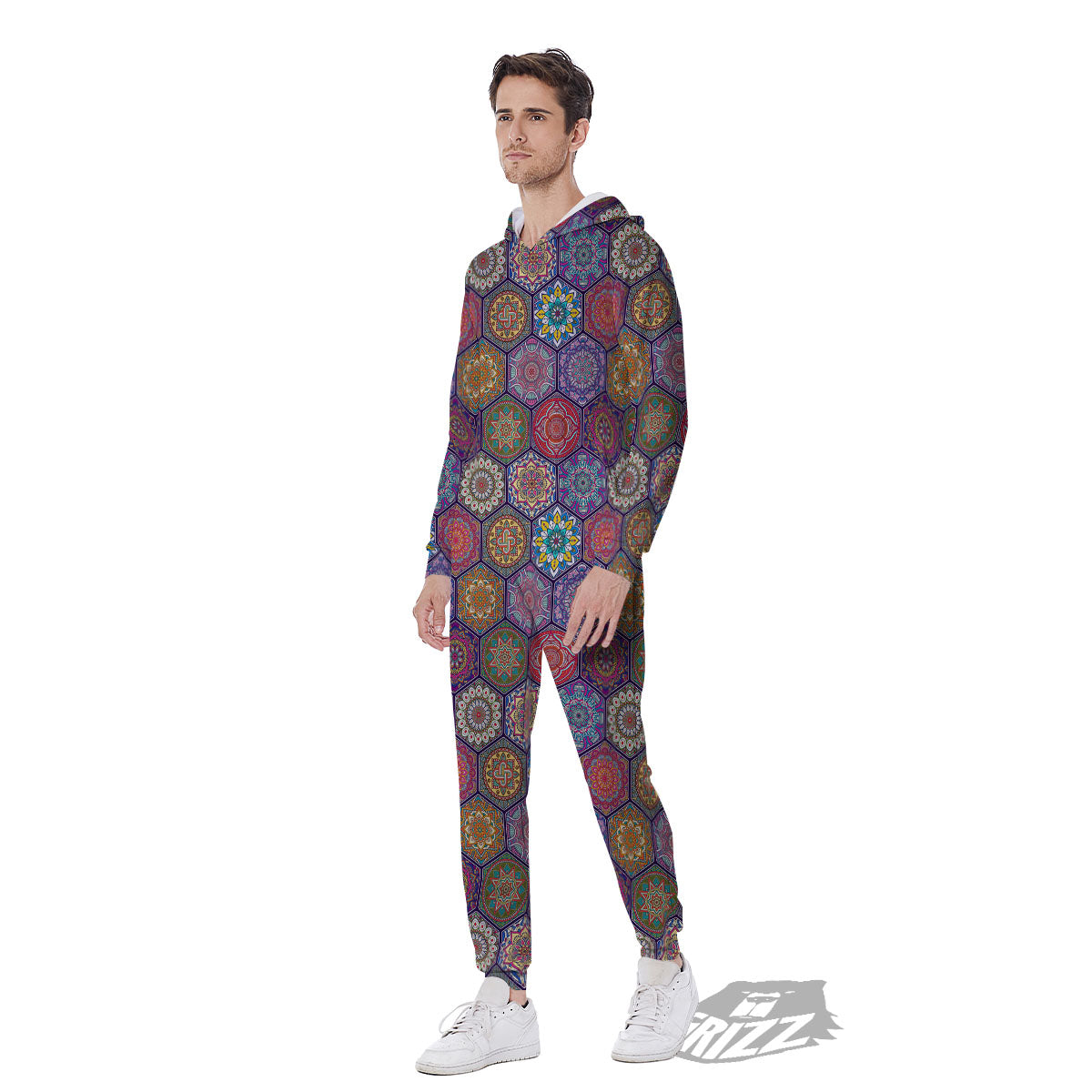 Bohemian Ethnic Mandala Print Pattern Men's Jumpsuit-grizzshop