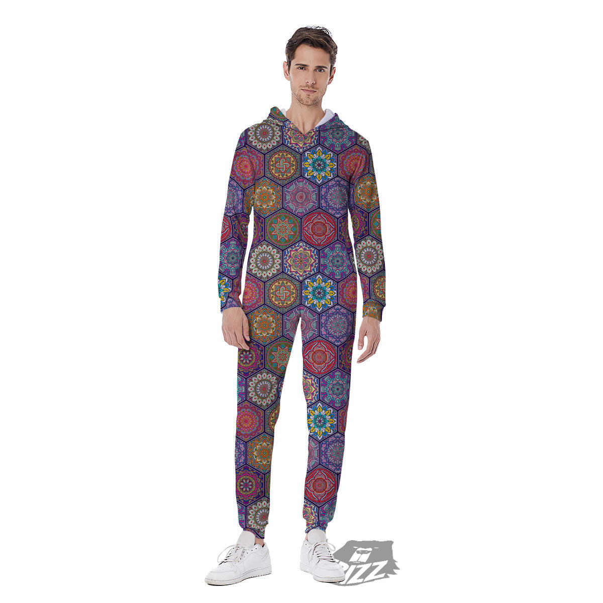 Bohemian Ethnic Mandala Print Pattern Men's Jumpsuit-grizzshop