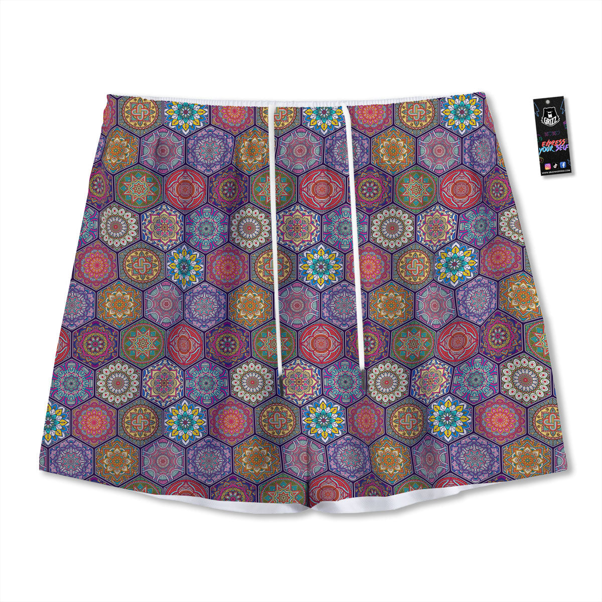 Bohemian Ethnic Mandala Print Pattern Mesh Shorts