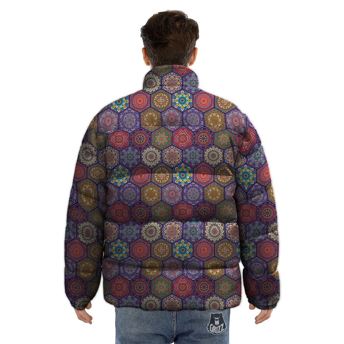 Bohemian Ethnic Mandala Print Pattern Puffer Jacket-grizzshop