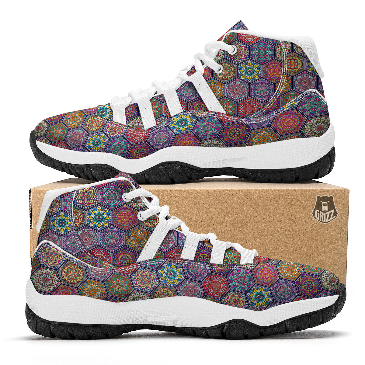 Bohemian Ethnic Mandala Print Pattern White Bball Shoes-grizzshop