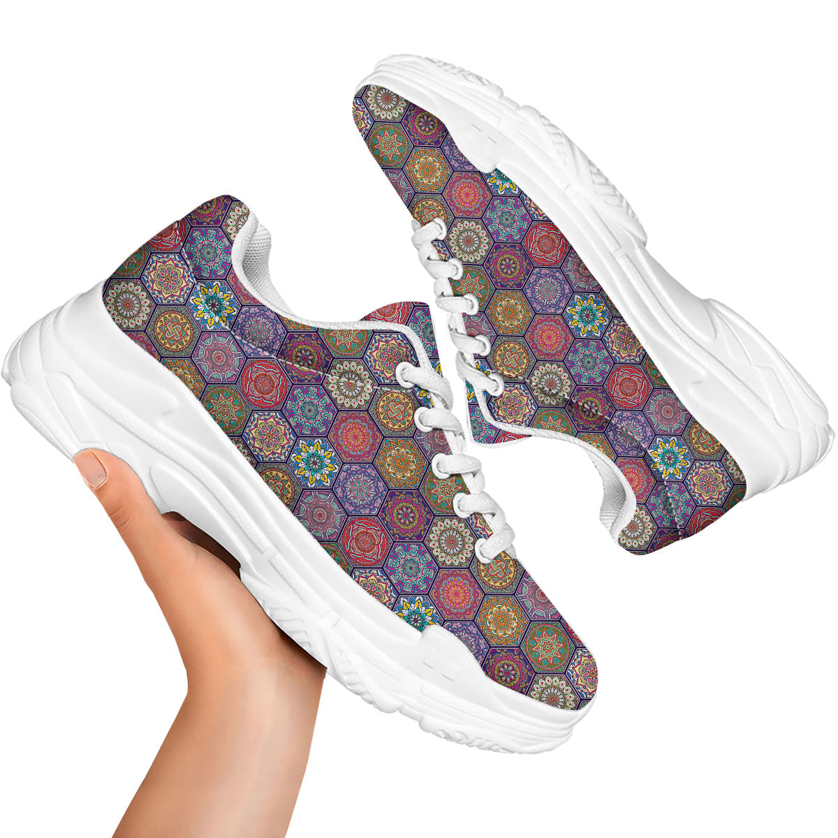 Bohemian Ethnic Mandala Print Pattern White Chunky Shoes-grizzshop