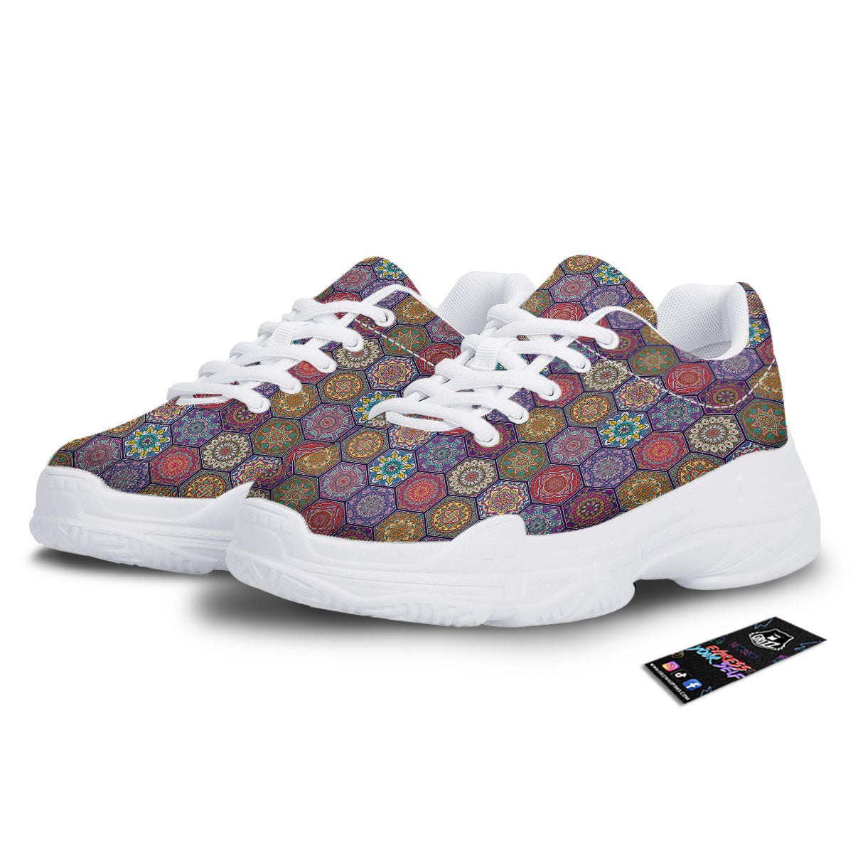 Bohemian Ethnic Mandala Print Pattern White Chunky Shoes-grizzshop