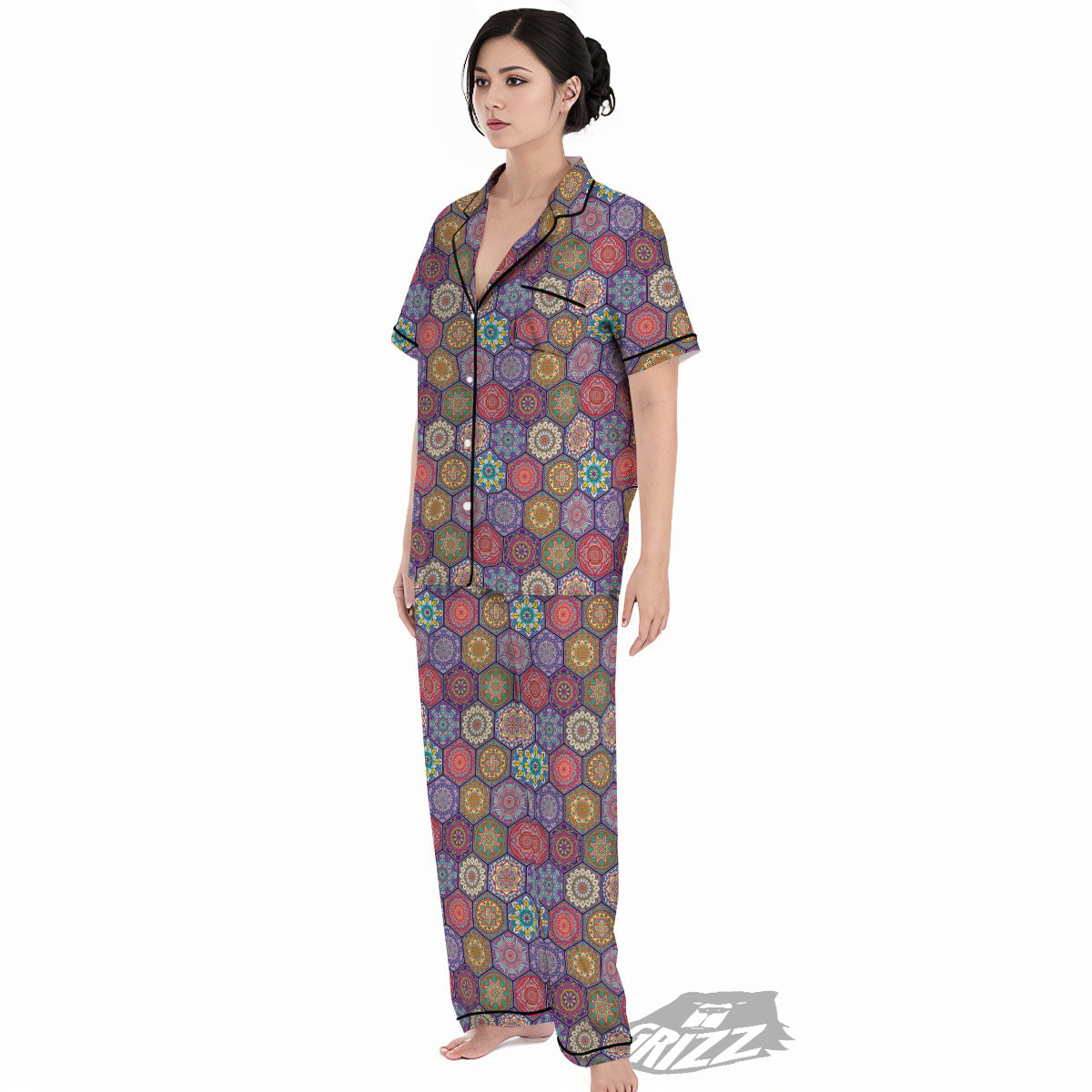 Bohemian Ethnic Mandala Print Pattern Women's Pajamas Set-grizzshop