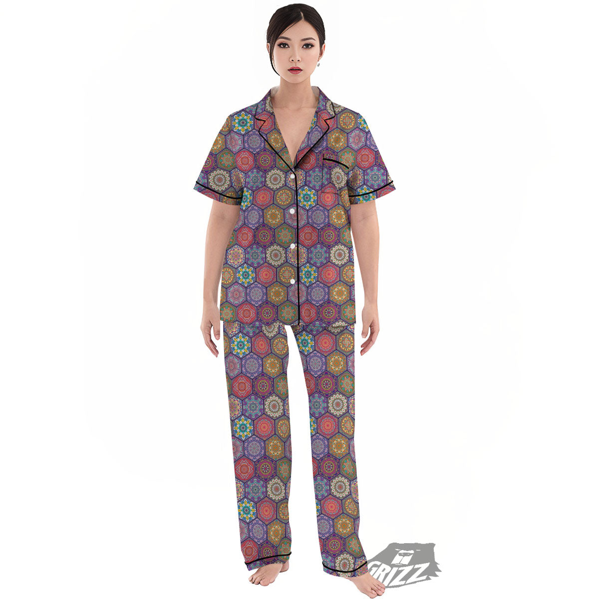 Bohemian Ethnic Mandala Print Pattern Women's Pajamas Set-grizzshop