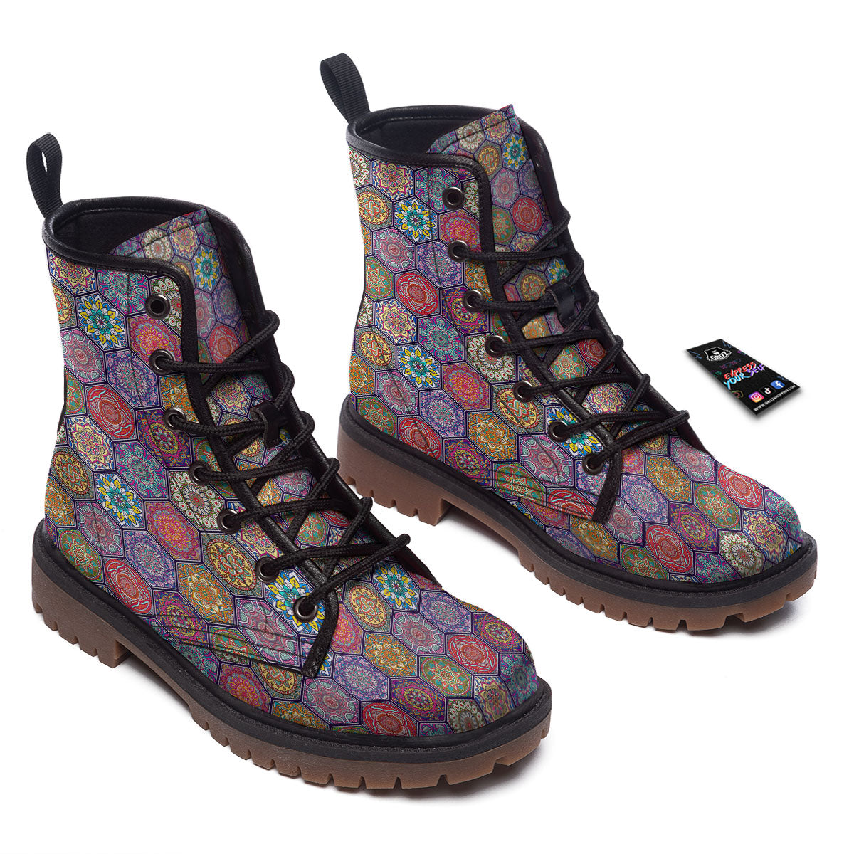 Bohemian Ethnic Mandala Print Pattern Work Boots-grizzshop