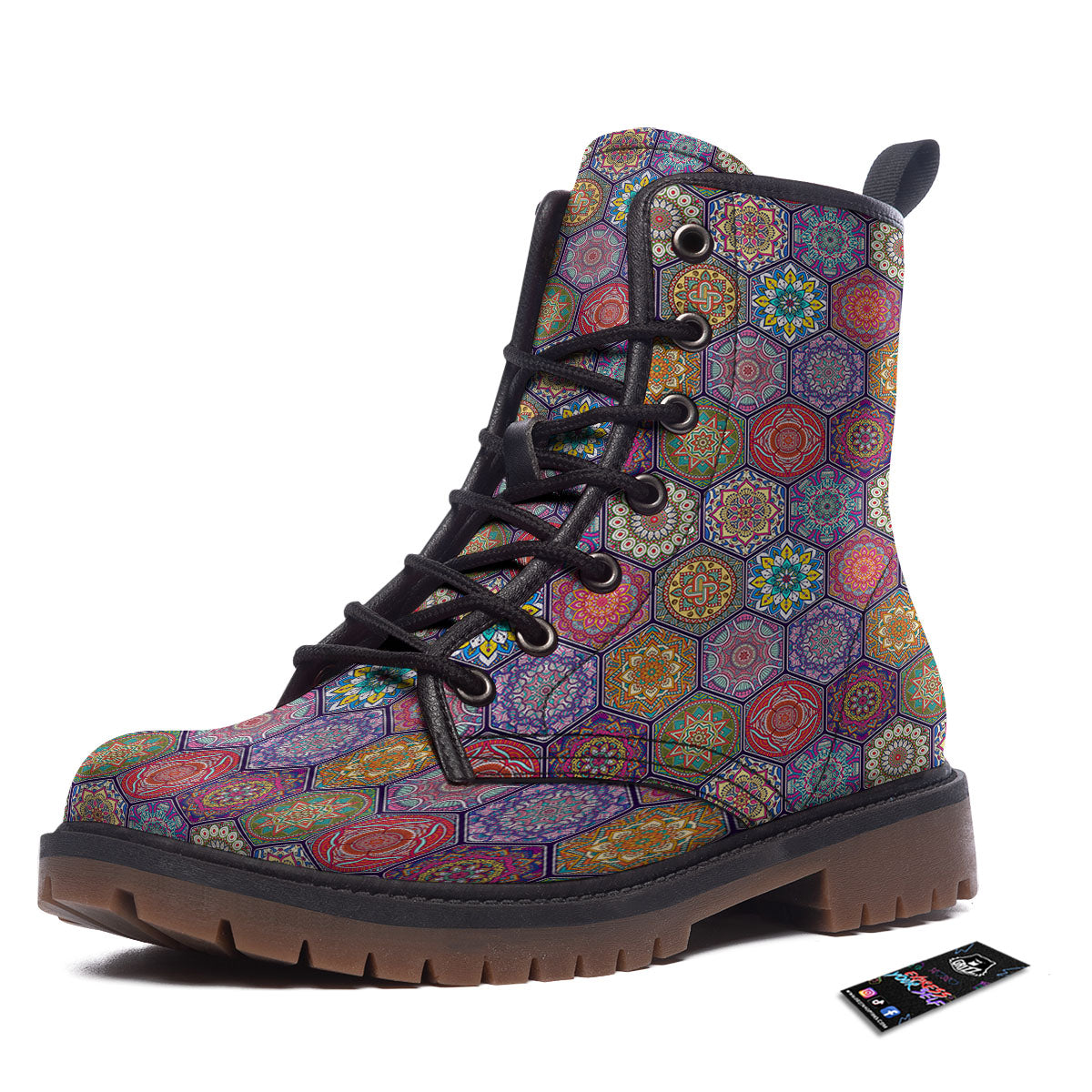 Bohemian Ethnic Mandala Print Pattern Work Boots-grizzshop