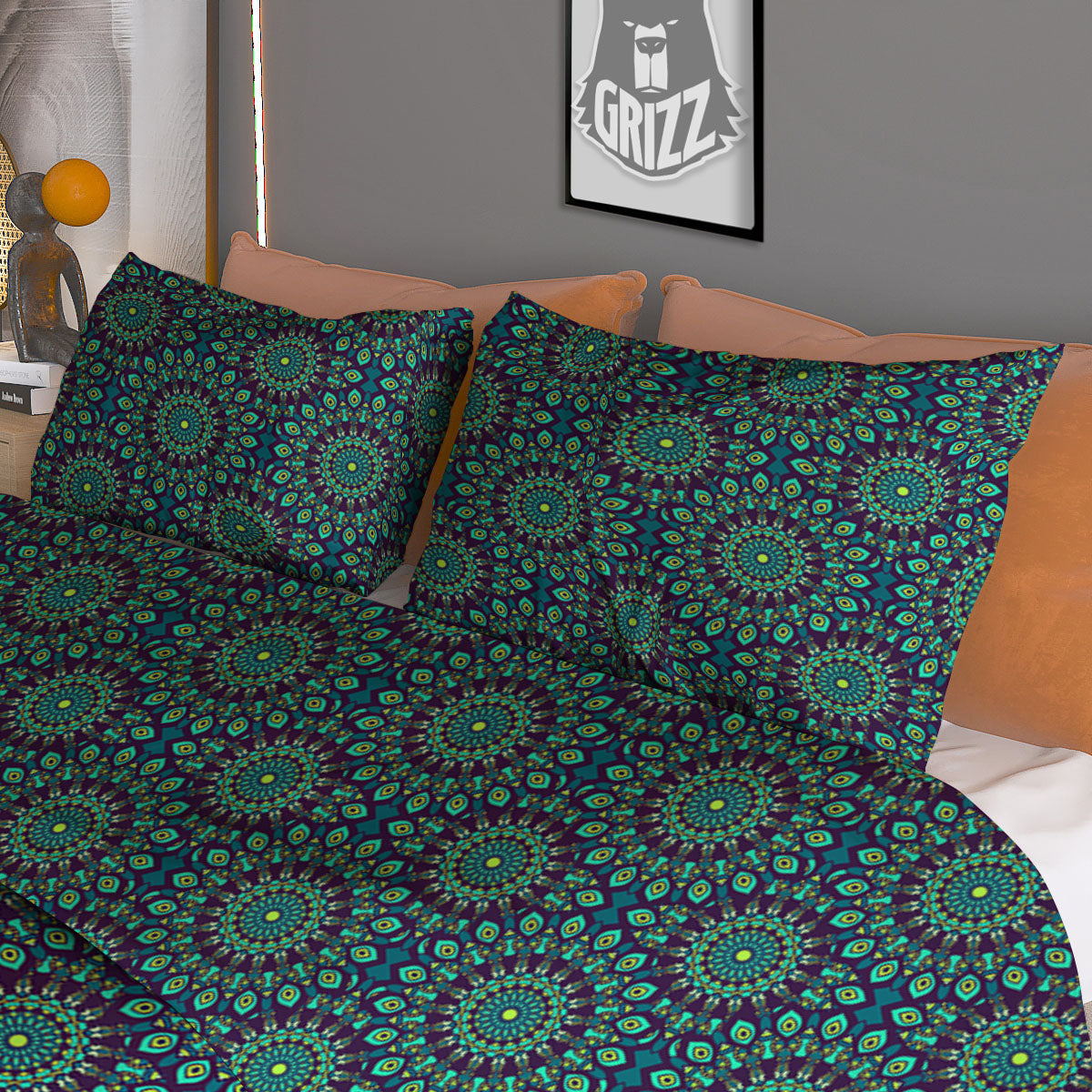 Bohemian Ethnic Teal Print Pattern Duvet Cover Bedding Set