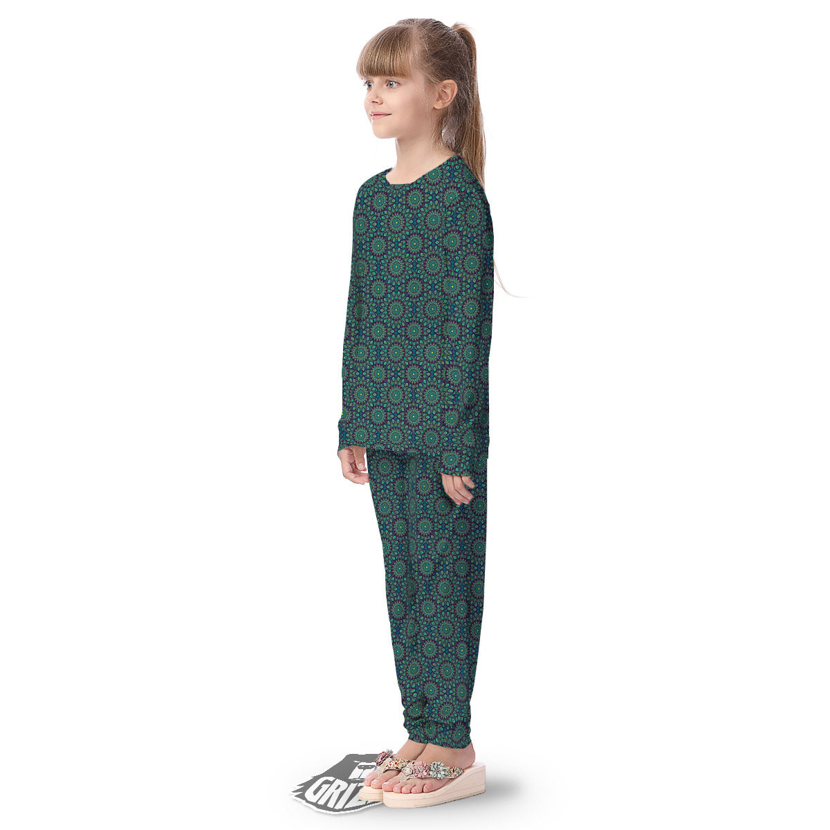 Bohemian Ethnic Teal Print Pattern Kid's Pajamas-grizzshop