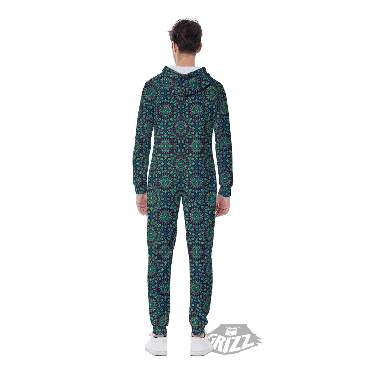 Bohemian Ethnic Teal Print Pattern Men's Jumpsuit-grizzshop