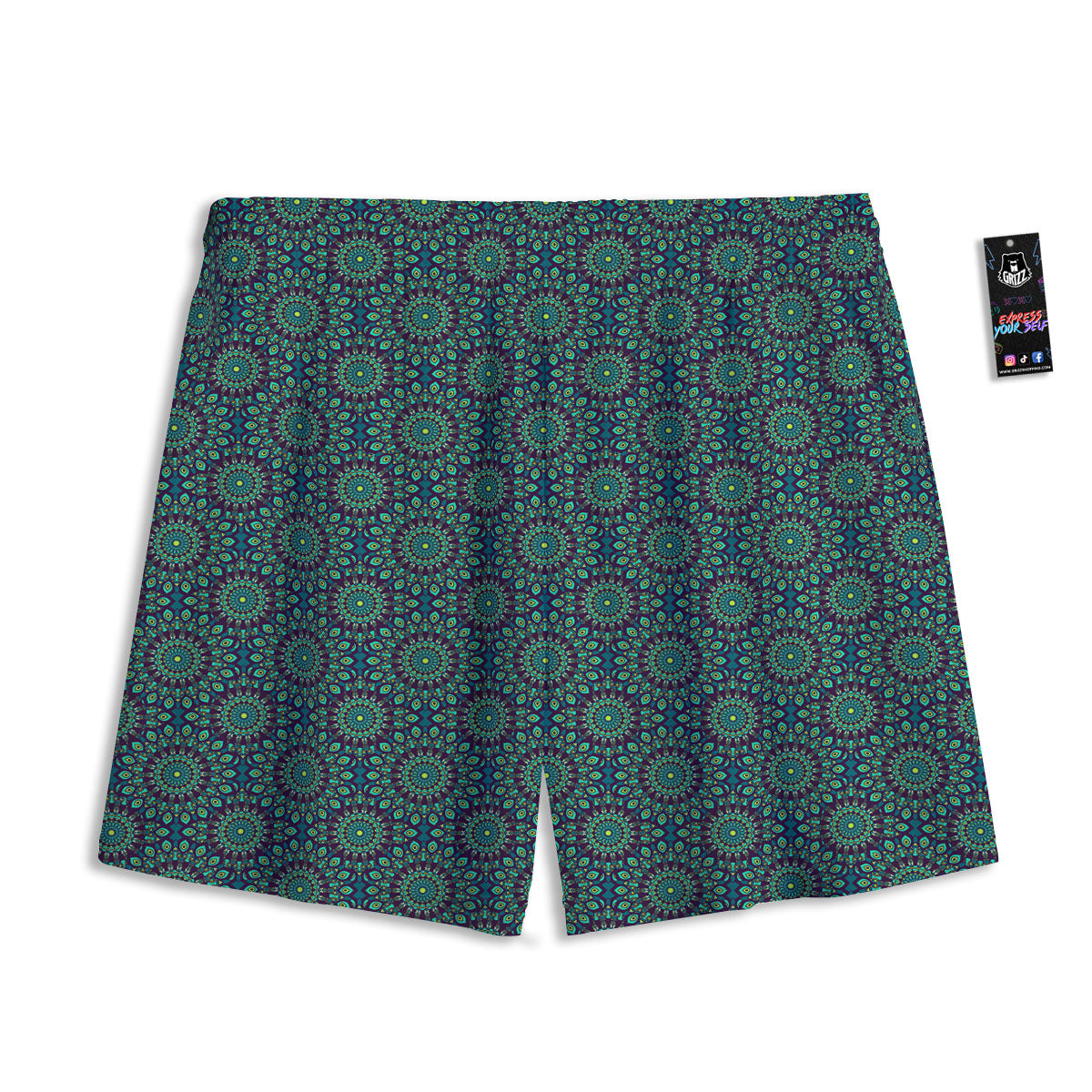 Bohemian Ethnic Teal Print Pattern Mesh Shorts