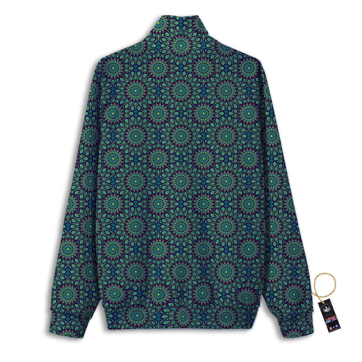 Bohemian Ethnic Teal Print Pattern Track Jacket-grizzshop