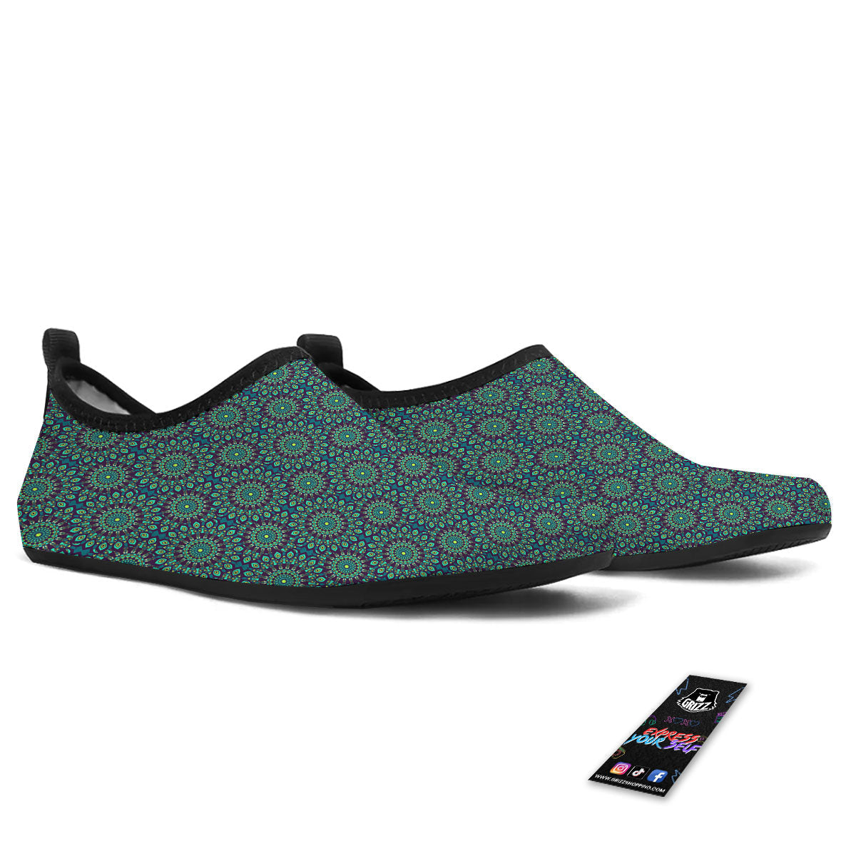 Bohemian Ethnic Teal Print Pattern Water Shoes-grizzshop