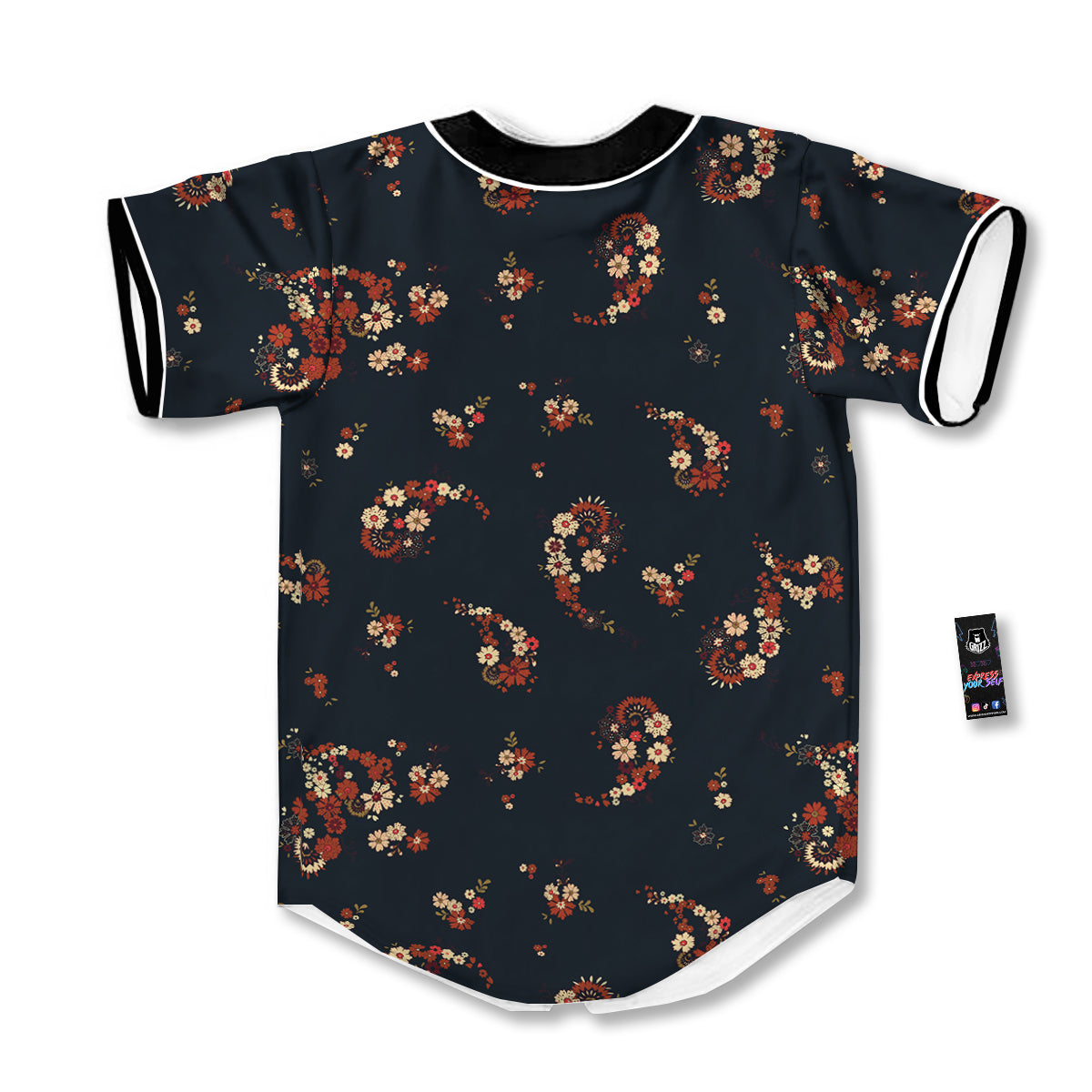 Bohemian Floral Blue Orange Vintage Print Pattern Baseball Jersey-grizzshop