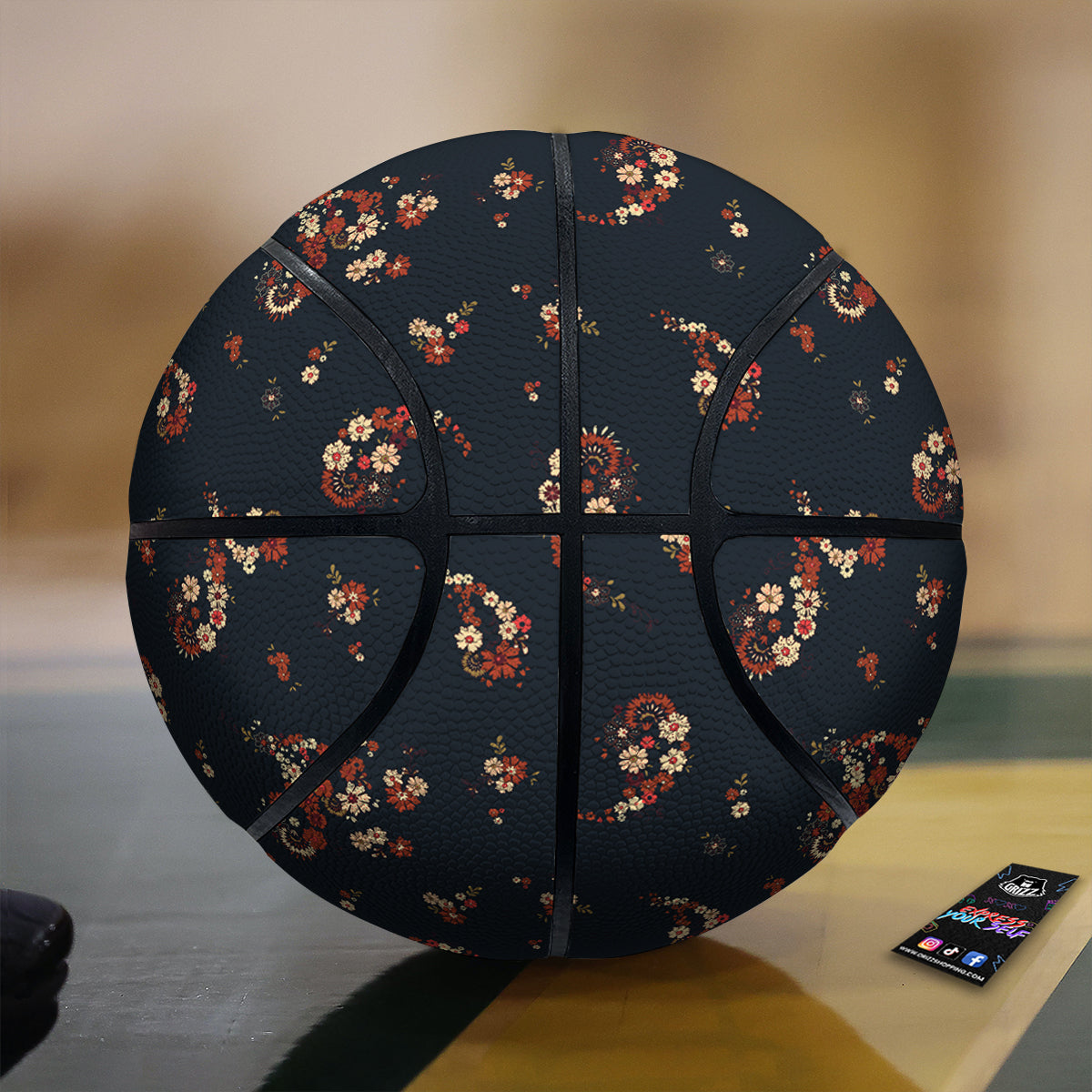 Bohemian Floral Blue Orange Vintage Print Pattern Basketball