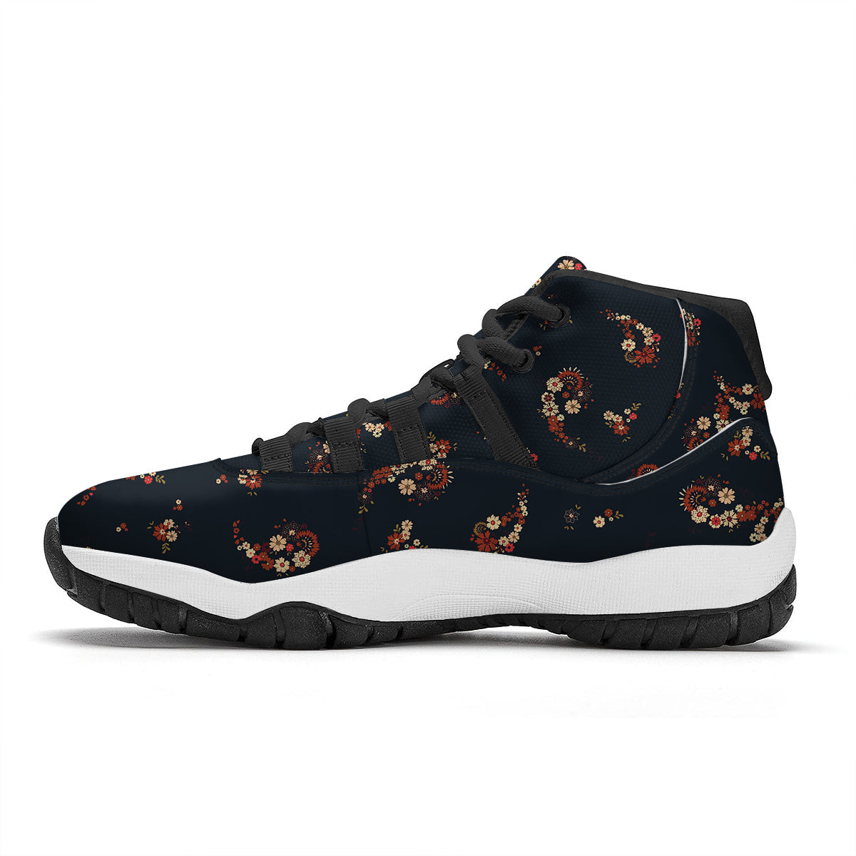 Bohemian Floral Blue Orange Vintage Print Pattern Black Bball Shoes-grizzshop