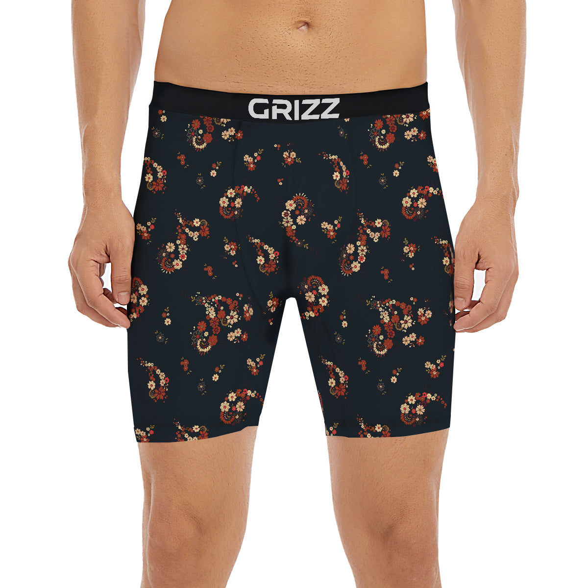 Bohemian Floral Blue Orange Vintage Print Pattern Boxer Briefs-grizzshop