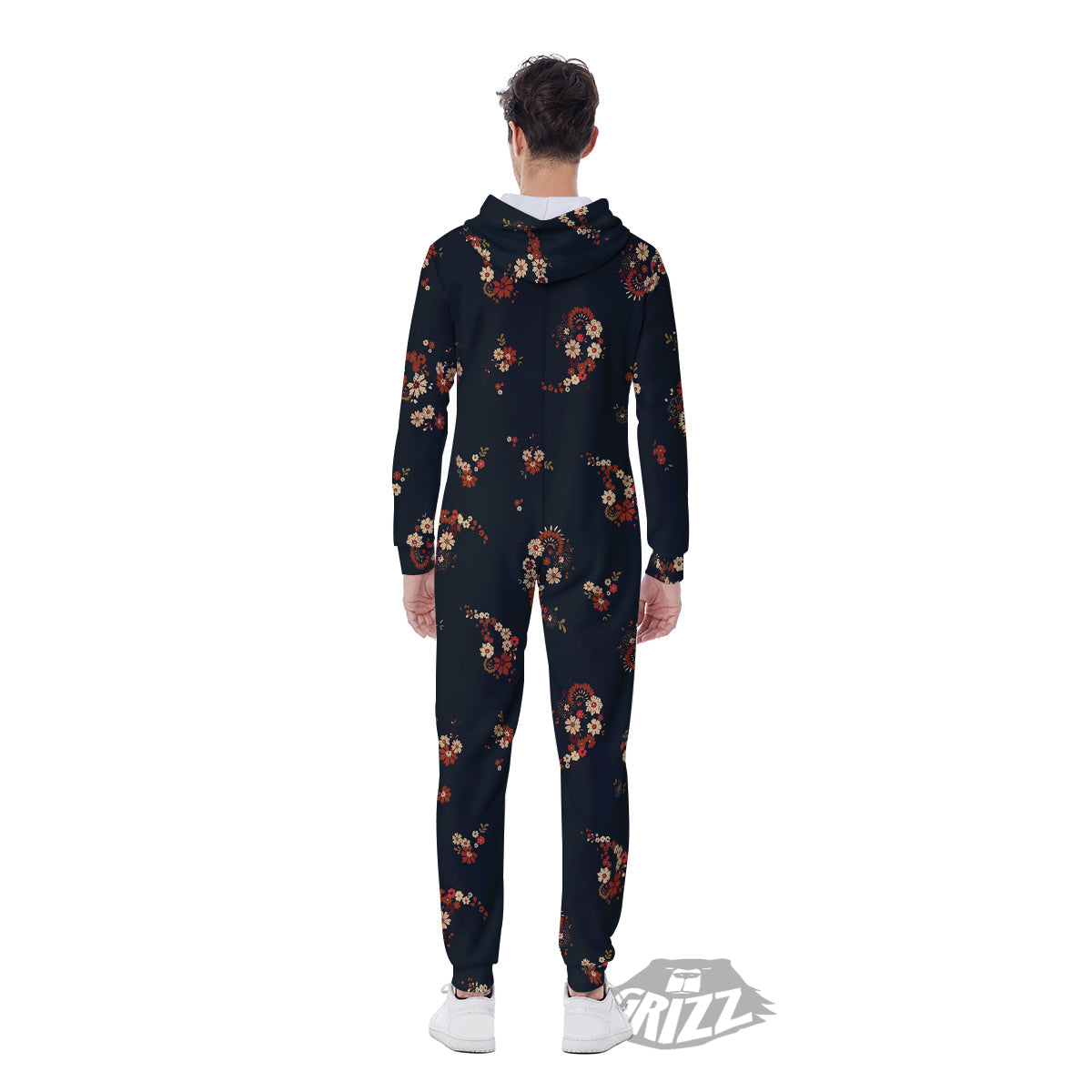 Bohemian Floral Blue Orange Vintage Print Pattern Men's Jumpsuit-grizzshop
