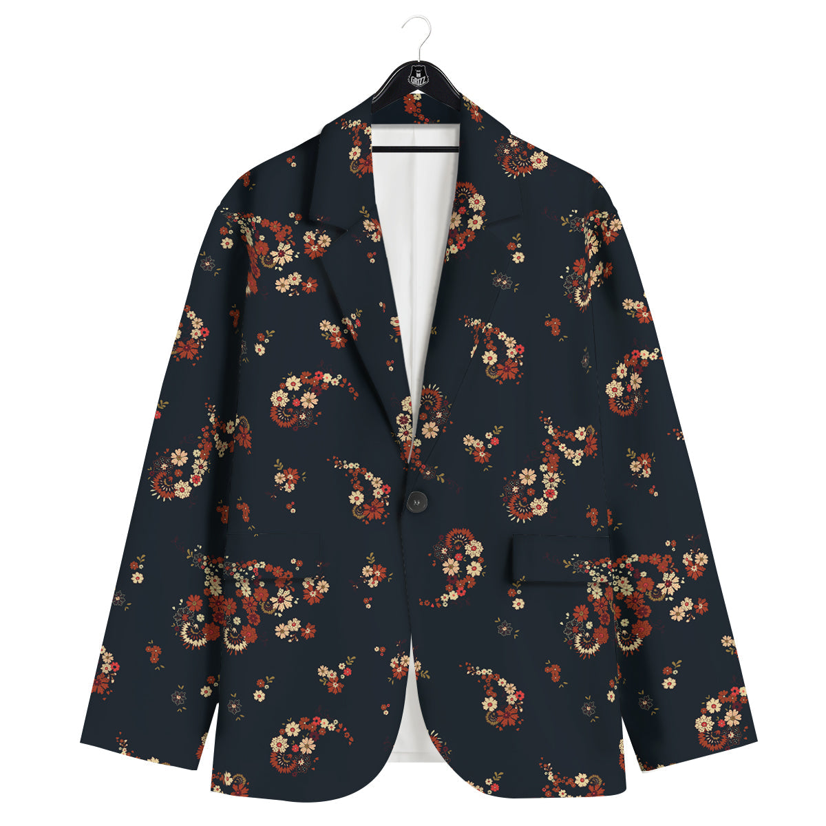 Bohemian Floral Blue Orange Vintage Print Pattern Men's Sport Coat-grizzshop