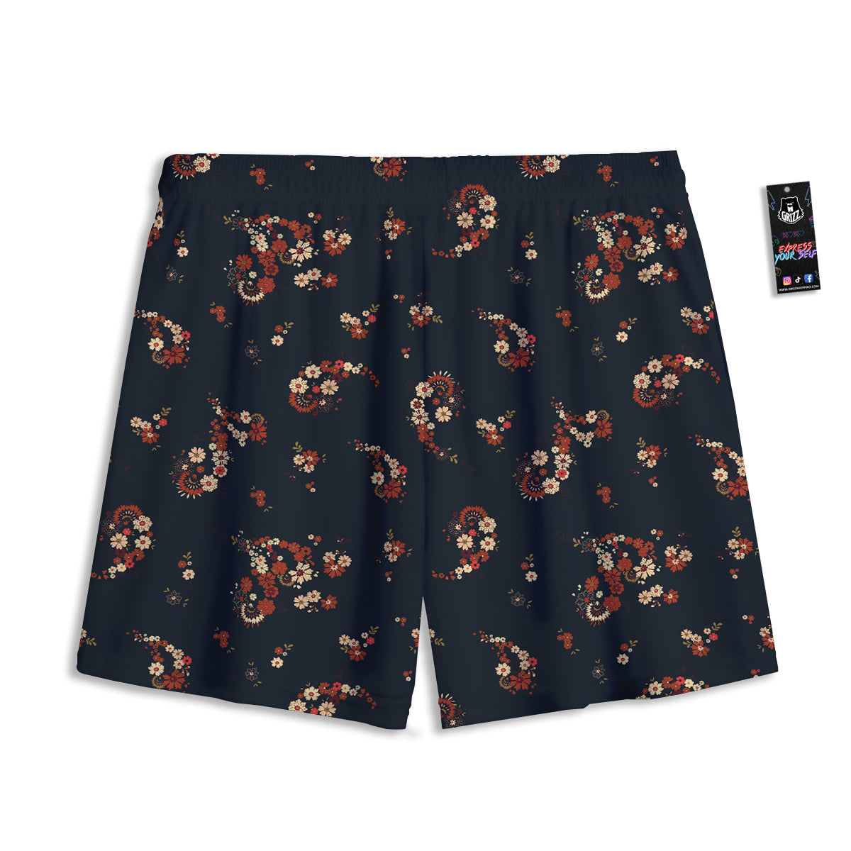 Bohemian Floral Blue Orange Vintage Print Pattern Mesh Shorts