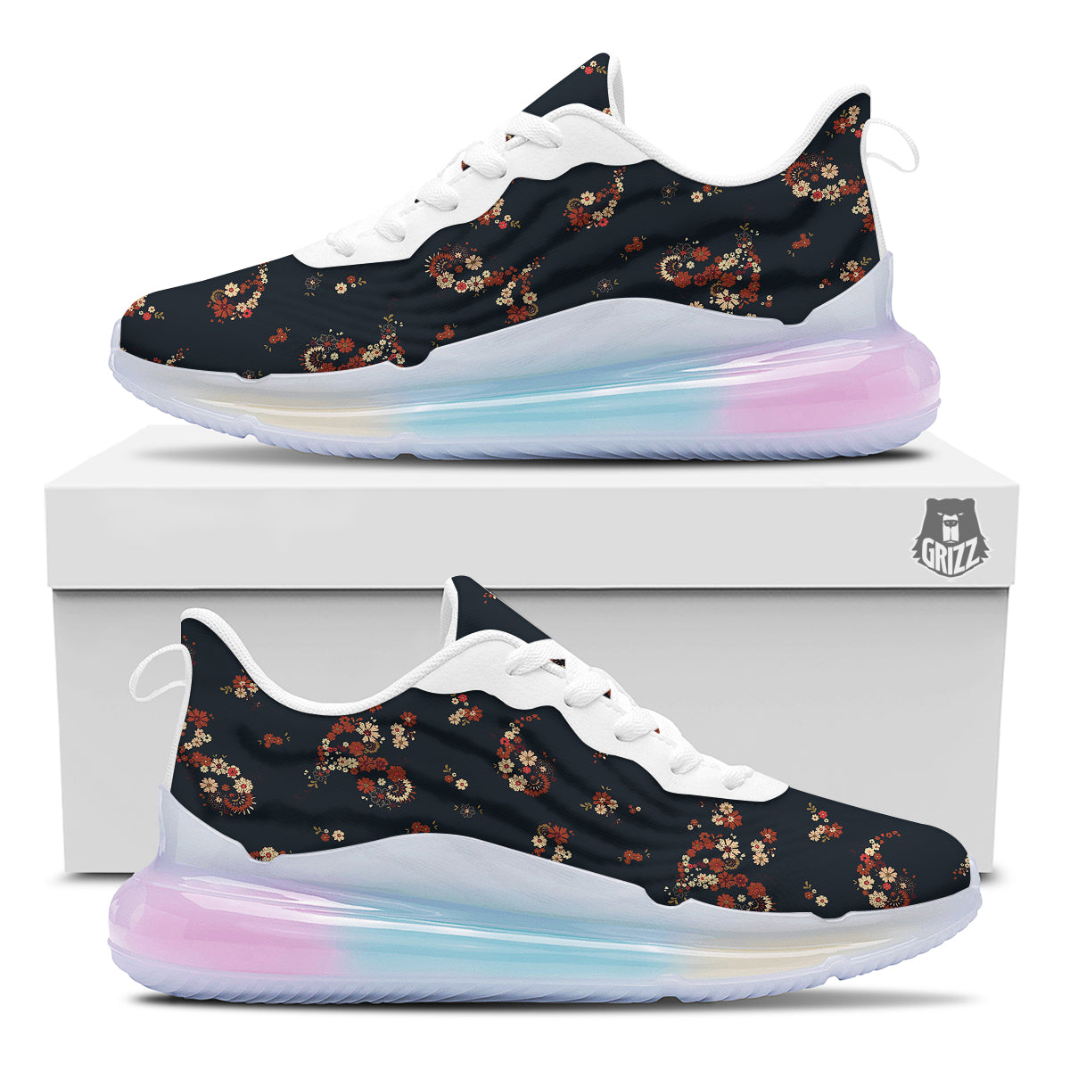 Bohemian Floral Blue Orange Vintage Print Pattern Running Sneakers-grizzshop