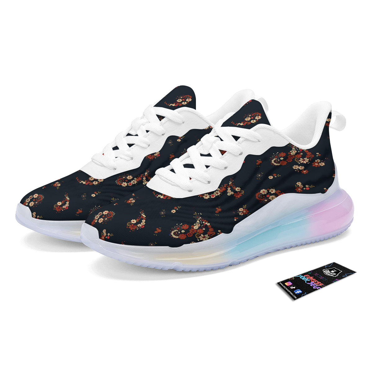 Bohemian Floral Blue Orange Vintage Print Pattern Running Sneakers-grizzshop