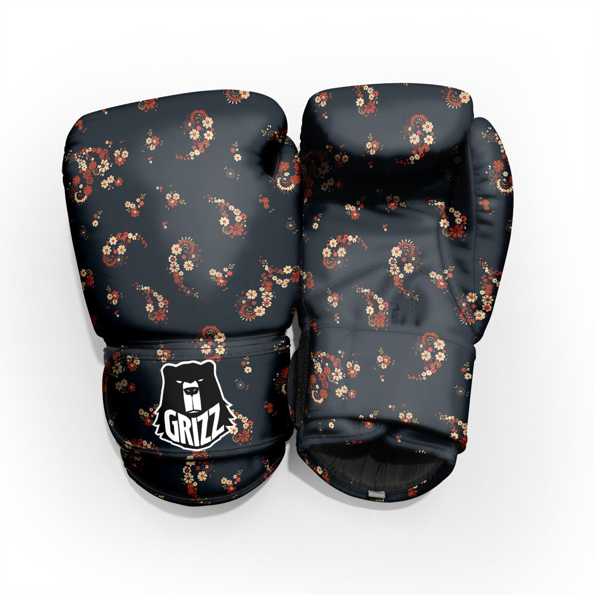 Bohemian Floral Blue Orange Vintage Print Pattern Pro Boxing Glove
