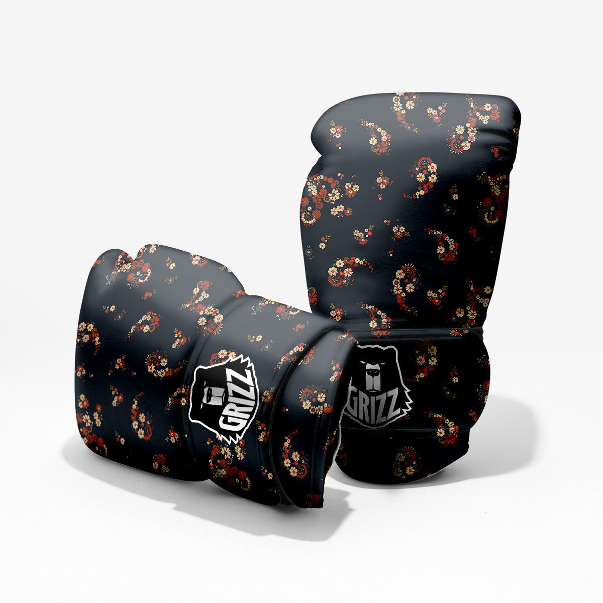 Bohemian Floral Blue Orange Vintage Print Pattern Pro Boxing Glove