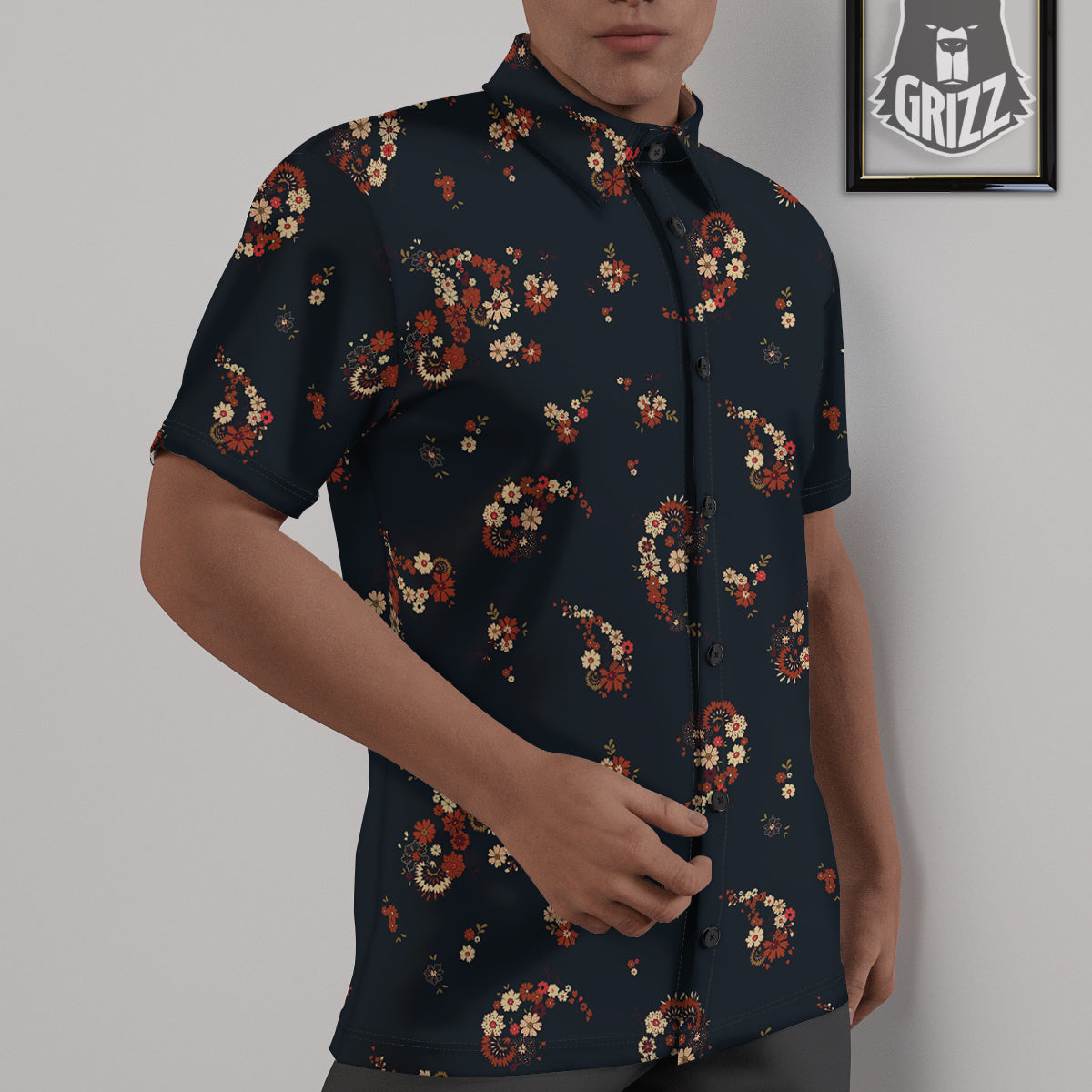 Bohemian Floral Blue Orange Vintage Print Pattern Untucked Shirts-grizzshop