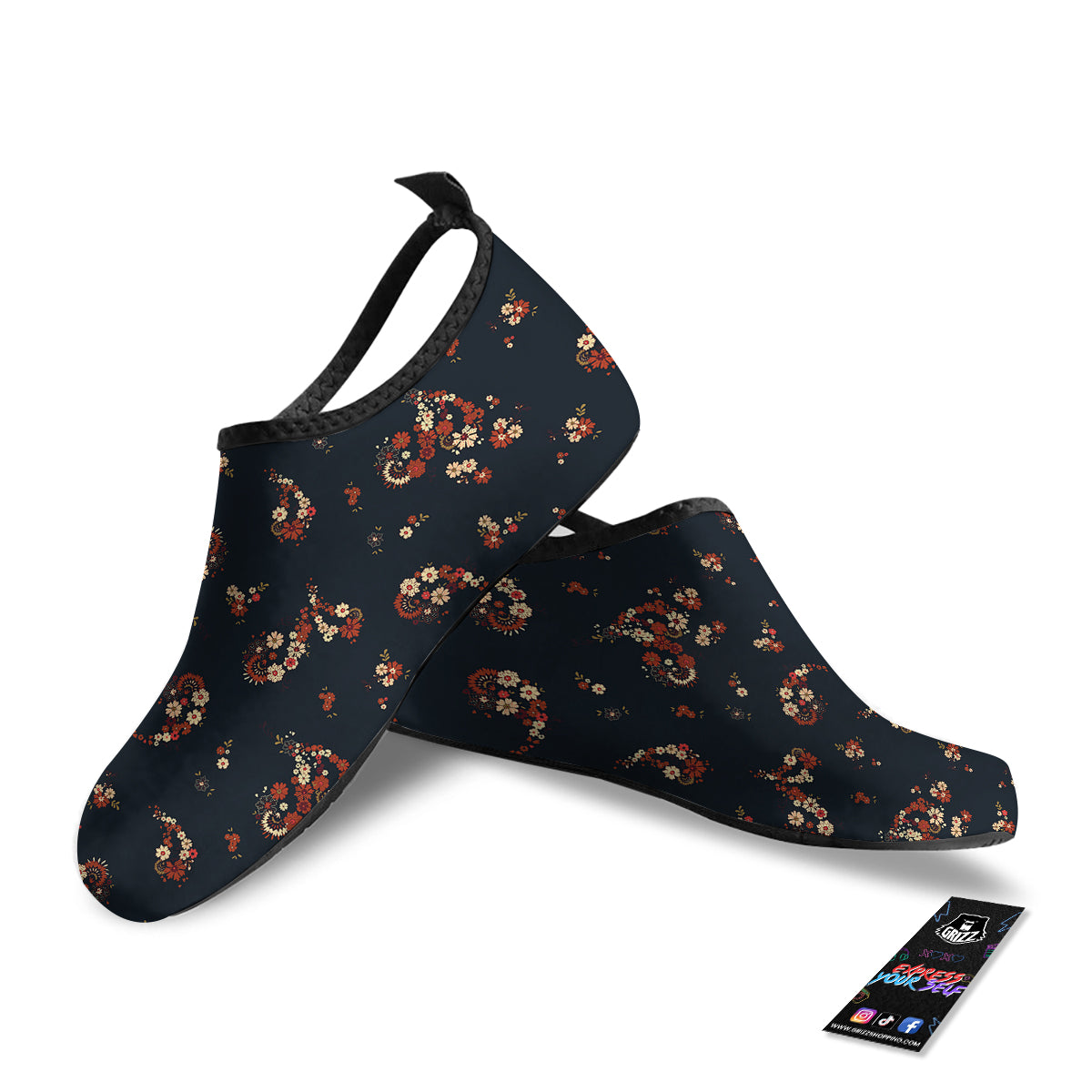 Bohemian Floral Blue Orange Vintage Print Pattern Water Shoes-grizzshop