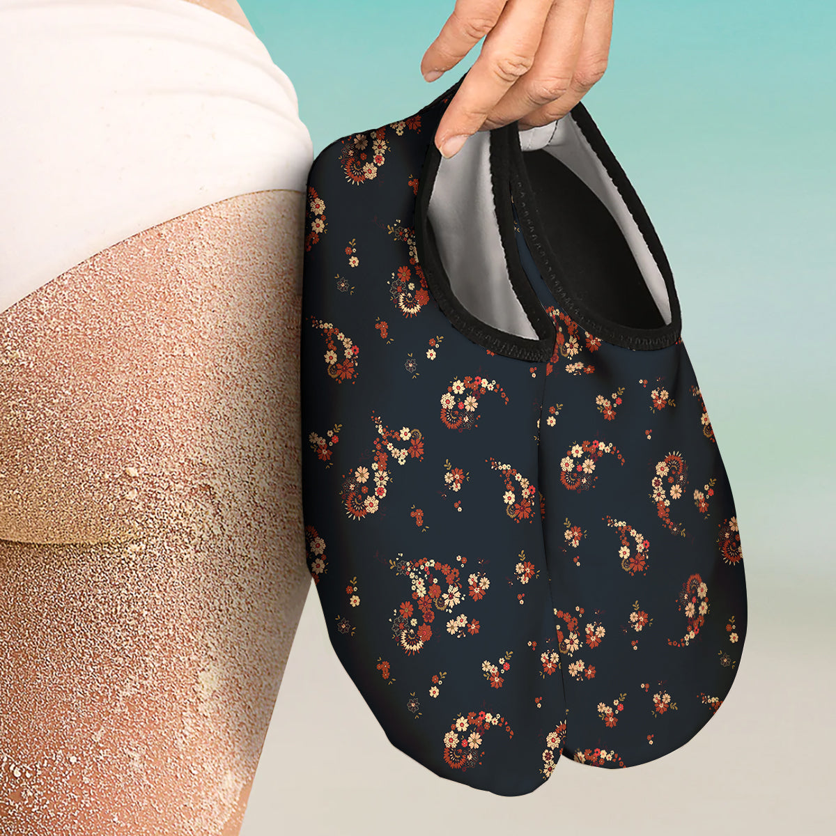 Bohemian Floral Blue Orange Vintage Print Pattern Water Shoes-grizzshop