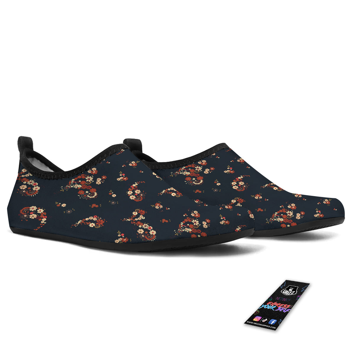 Bohemian Floral Blue Orange Vintage Print Pattern Water Shoes-grizzshop