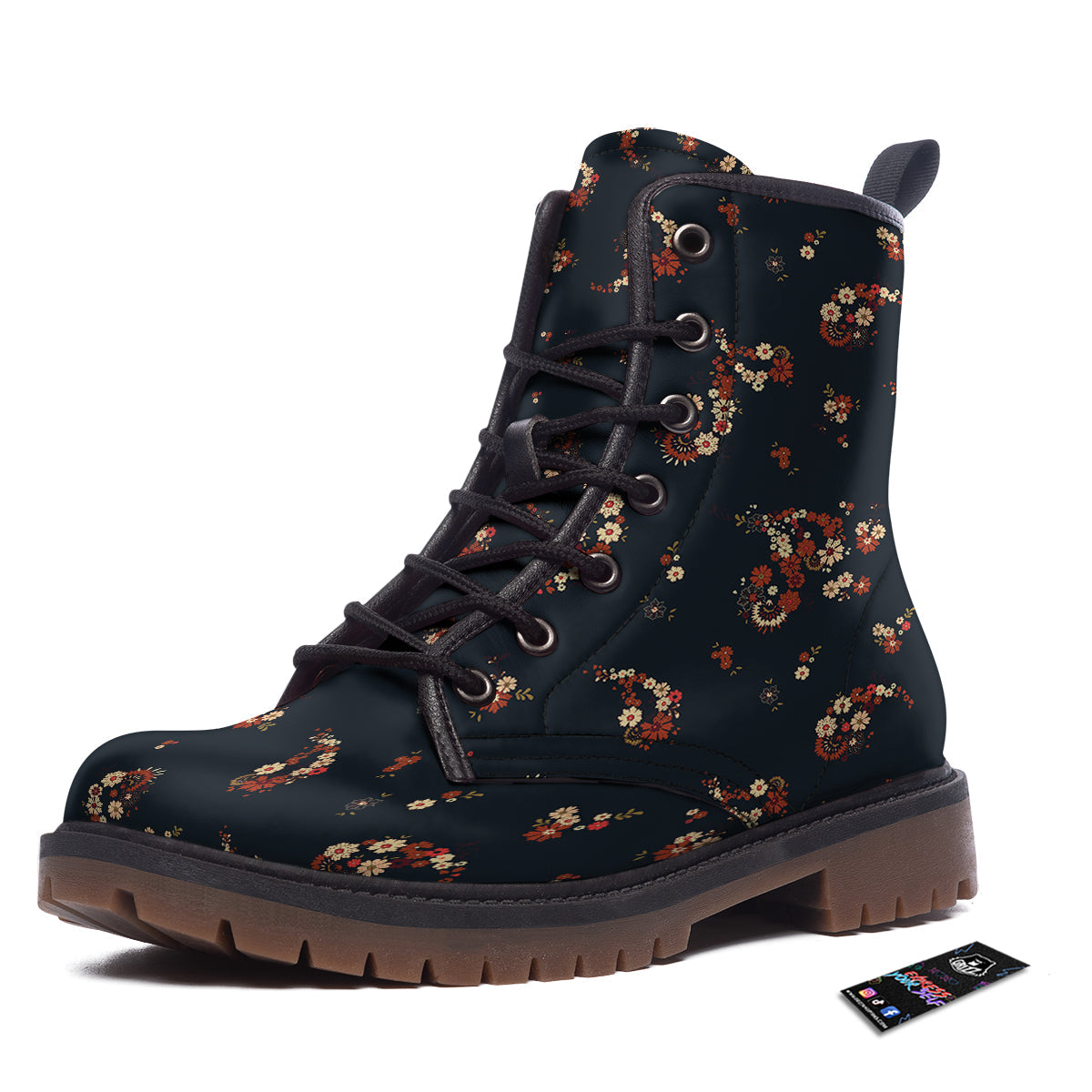 Bohemian Floral Blue Orange Vintage Print Pattern Work Boots-grizzshop
