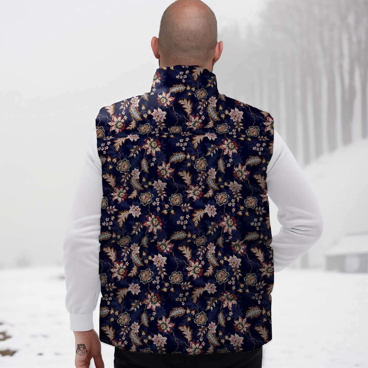 Bohemian Floral Blue Vintage Print Down Vest