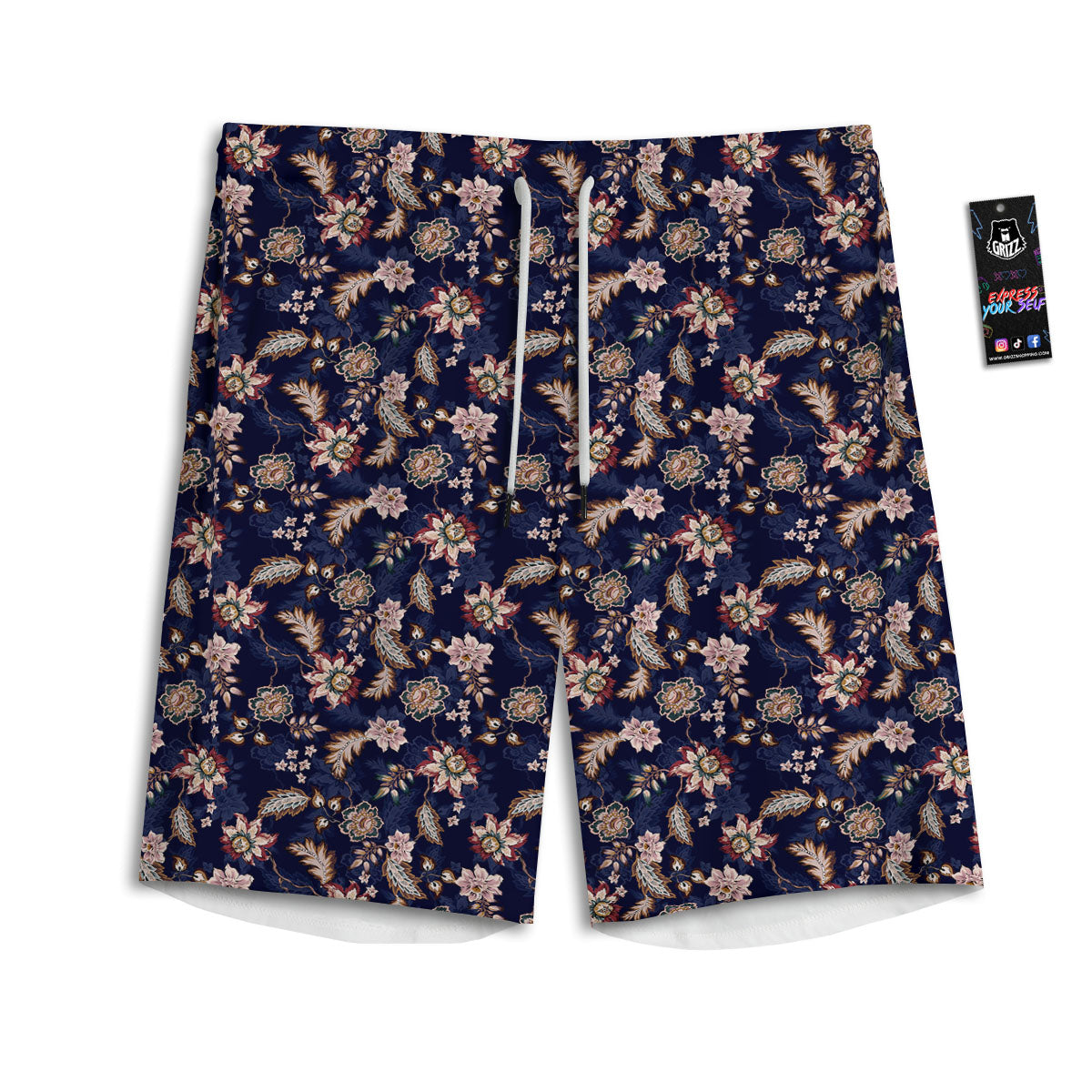 Bohemian Floral Blue Vintage Print Men's Athletic Shorts