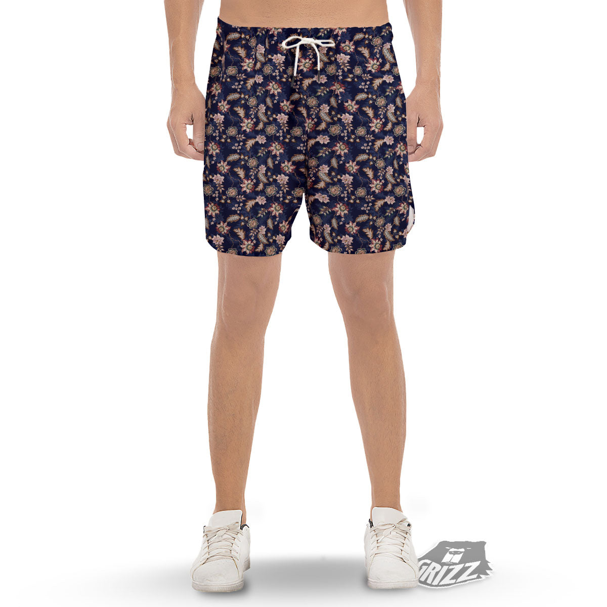 Bohemian Floral Blue Vintage Print Men's Gym Shorts-grizzshop