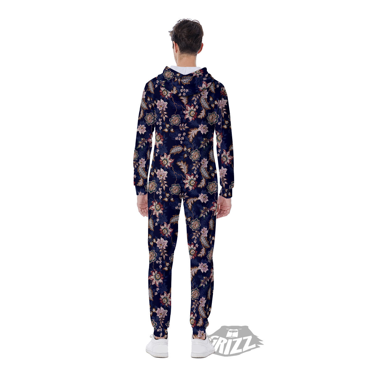 Bohemian Floral Blue Vintage Print Men's Jumpsuit-grizzshop